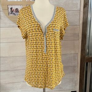 Layla Yellow Elephant Print Women's Top L